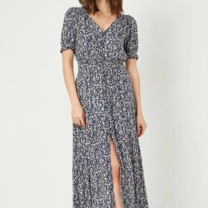 NWT Hayden Blue Floral Ruched Waist Maxi Dress Large